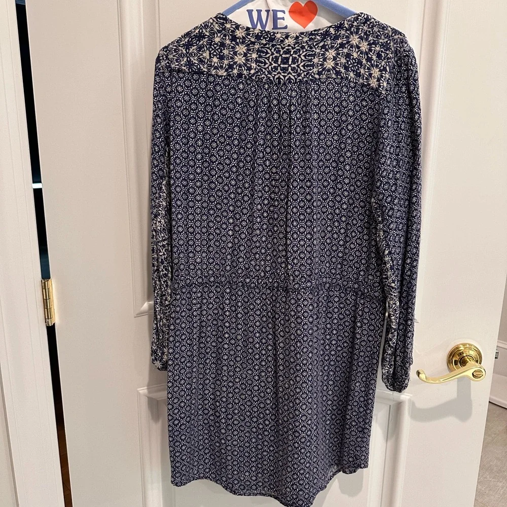 Velvet Blue Patterned Drawstring Dress - Picture 4 of 6